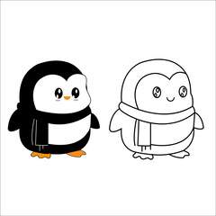 Cute penguin dabbing cartoon icon illustration. animal pose icon isolated . flat cartoon style And coloring page  
