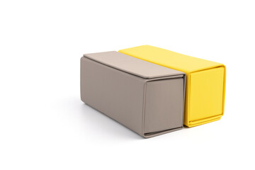 Yellow and grey box for decorate or keep something on white background.