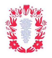 Minimalist floral frame in vector with space for text. Beautiful template with flowers and plant elements. Perfect for magazine articles, wedding invitations, cards, posters.