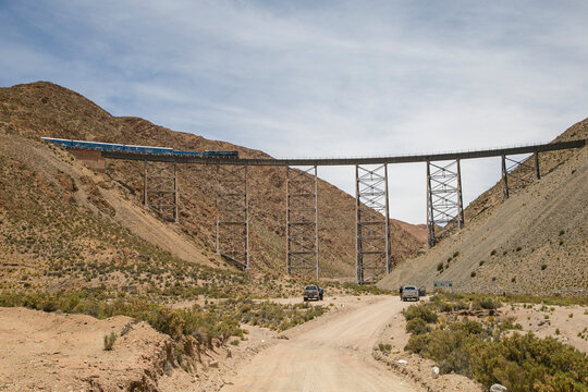 "Tren a las Nubes" passing through the famous cast iron bridge in northern argentina