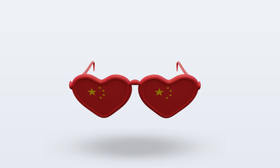 3d sunglasses love China flag rendering front view