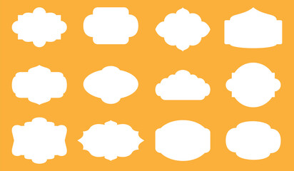 Label set, flat style. Contour frame for text, sale info, certificate, blank. Empty sticker template for pack. Outline retro border design. Decorative vintages frames for labels and invitation cards