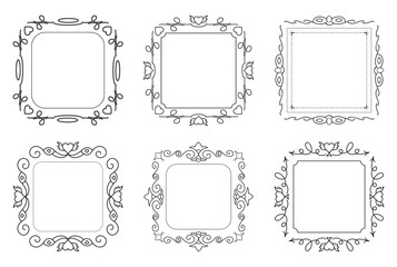 Frame decorative set. Vintage ornamental monogram. Bordure for invitations. Frames line break art design. Vector illustration. Text frames for certificate, menu, book, wedding card design