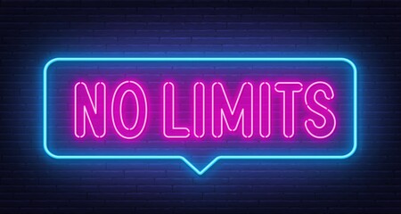 No limits neon sign in the speech bubble on black background. - obrazy, fototapety, plakaty