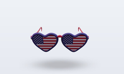 3d sunglasses love America flag rendering front view