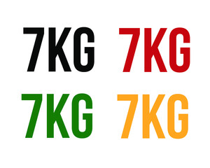 Fototapeta premium 7kg text. Vector with value in kilograms black, red, green and orange on white background.