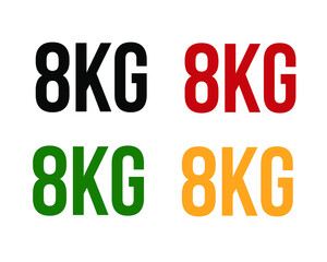 8kg text. Vector with value in kilograms black, red, green and orange on white background.
