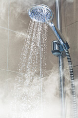 contrast shower with flowing water and steam