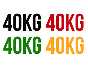 40kg text. Vector with value in kilograms black, red, green and orange on white background.