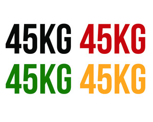 45kg text. Vector with value in kilograms black, red, green and orange on white background.