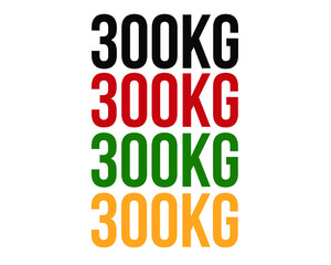 300kg text. Vector with value in kilograms black, red, green and orange on white background.
