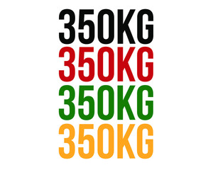 350kg text. Vector with value in kilograms black, red, green and orange on white background.