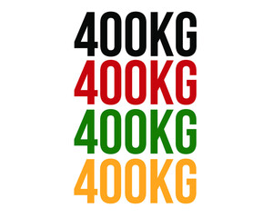 400kg text. Vector with value in kilograms black, red, green and orange on white background.