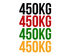 450kg text. Vector with value in kilograms black, red, green and orange on white background.