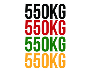 550kg text. Vector with value in kilograms black, red, green and orange on white background.