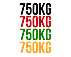 750kg text. Vector with value in kilograms black, red, green and orange on white background.