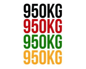 950kg text. Vector with value in kilograms black, red, green and orange on white background.