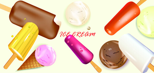  variety of ice cream on a light background.