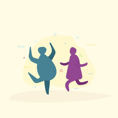 One person dance and another dancing. Man and women dancing together. Abstract human drawings. Trendy vector illustration. Abstract bubble rounded characters dance.