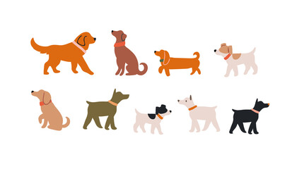 Cute abstract dogs set on white background. Abstract dogs breeds collection