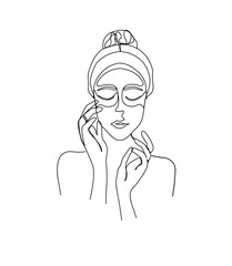 skin care one line illustration. line art woman skincare routine drawing design vector