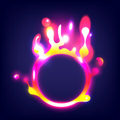 Circle flame and fluid ring. Glowing swirl light effect. Magic abstract frame. Power energy of circular element. Shining neon lights