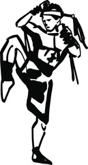 the vector illustration sketch of the Muay Thai fighter