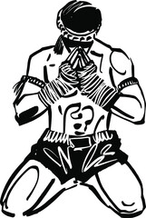 the vector illustration sketch of the Muay Thai fighter