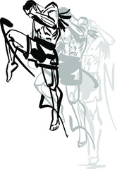the vector illustration sketch of the Muay Thai fighter