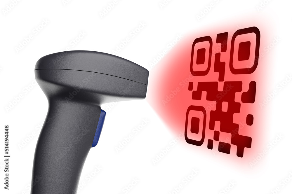 Aufkleber scanning qr code with a scanner - 3d render isolated on white