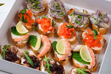set of bruschetta in a box catering