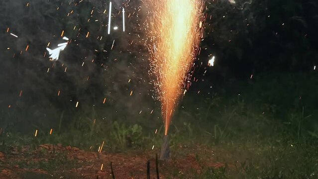 Volcano Eruption Pyrotechnics Firework Party Fun at Night