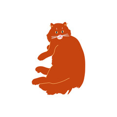 Vector illustration of fluffy cat. Depiction of lying animal. Brown-orange pet.