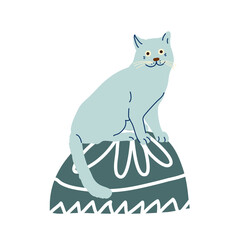 Vector illustration of blue cat. Depiction of sitting animal. Cute pet.