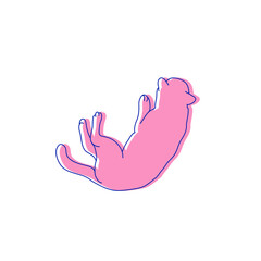 Vector illustration of pink cat. Minimalist drawing of lying animal. Depiction of pet.