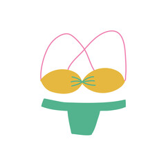 Vector illustration of swimsuit. Yellow bra and green underpants. Clothes for beach. Summer.