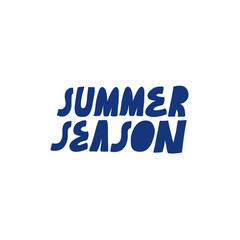 Minimalist vector lettering. Blue letters on white background. Hand drawn inscription. Summer Season.
