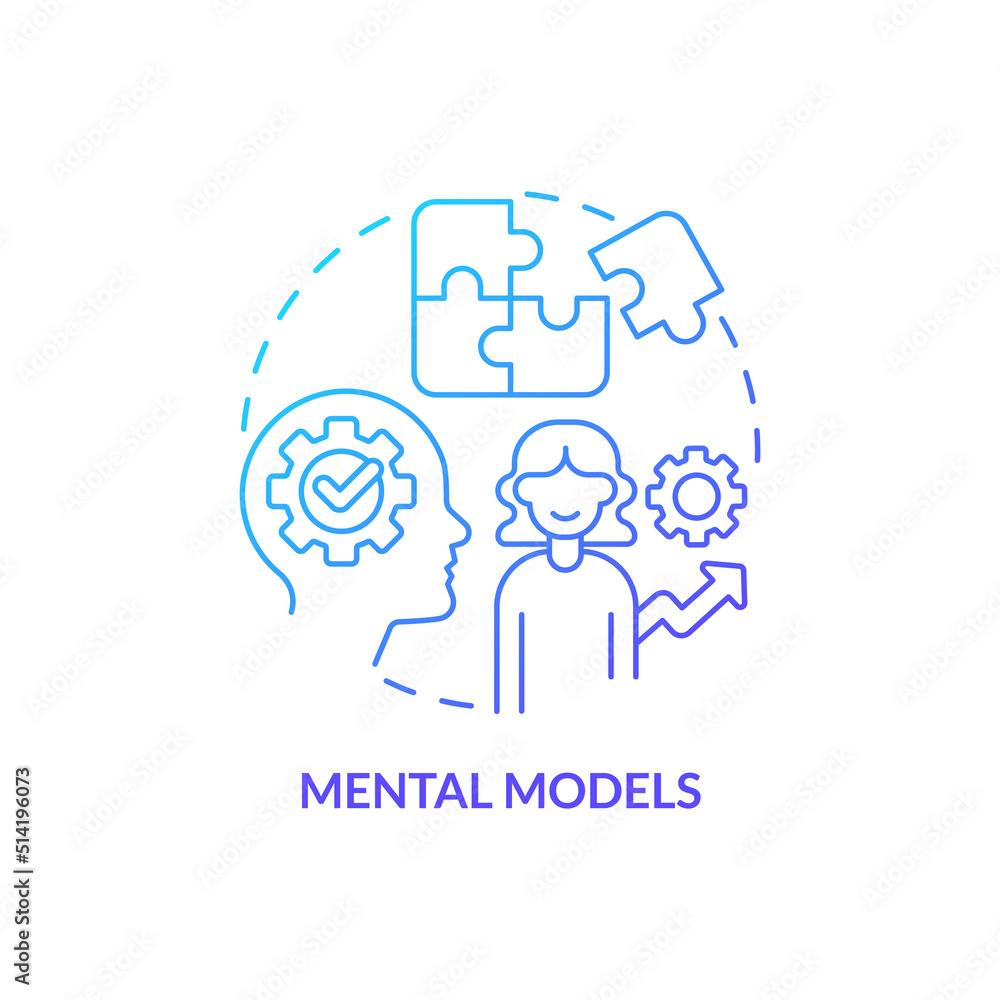 Aufkleber mental models blue gradient concept icon. basic life skill abstract idea thin line illustration. cog