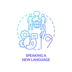 Speaking new language blue gradient concept icon. Personal development abstract idea thin line illustration. Improving foreign language. Isolated outline drawing. Myriad Pro-Bold font used