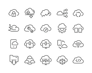 Cloud Computing Icons - Vector Line. Editable Stroke. 