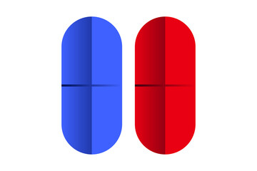 Blue and red pill or capsule icon, medical drug simple icon