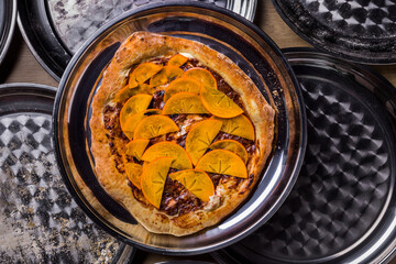 Pizza with fruit cheese and sauce