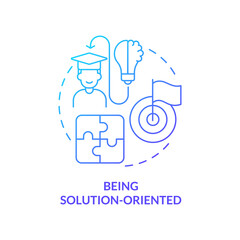 Being solution-oriented blue gradient concept icon. Resilience skill abstract idea thin line illustration. Achieve personal goals. Problem solving. Isolated outline drawing. Myriad Pro-Bold font used