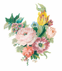 Flowers watercolor illustration.Manual composition.Big Set watercolor elements，Design for textile, wallpapers，Element for design,Greeting card