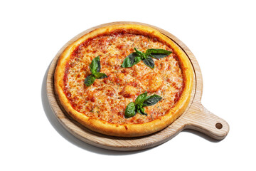 Pizza with cheese, sauce and basil