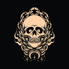 chained skull tattoo vector design