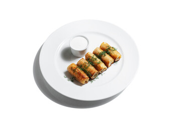 Rolled spring rolls, dill, sour cream