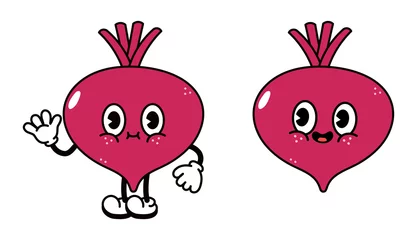 Fotobehang Cute funny beet waving hand character. Vector hand drawn traditional cartoon vintage, retro, kawaii character illustration icon. Isolated on white background. Beet character concept © Yevhen