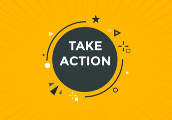 Take Action text social media banner promotion. Take Action label colorful