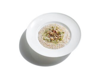 Oatmeal with hazelnuts, walnuts, pistachios and pumpkin seeds
